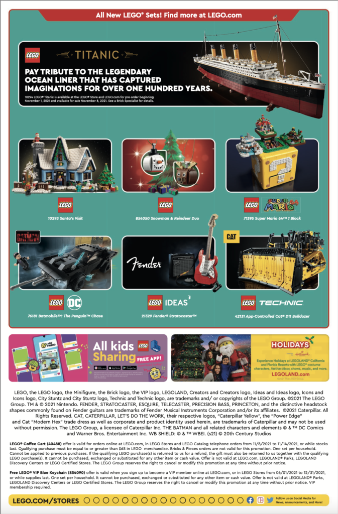 LEGO Store Calendar November 2021 back
