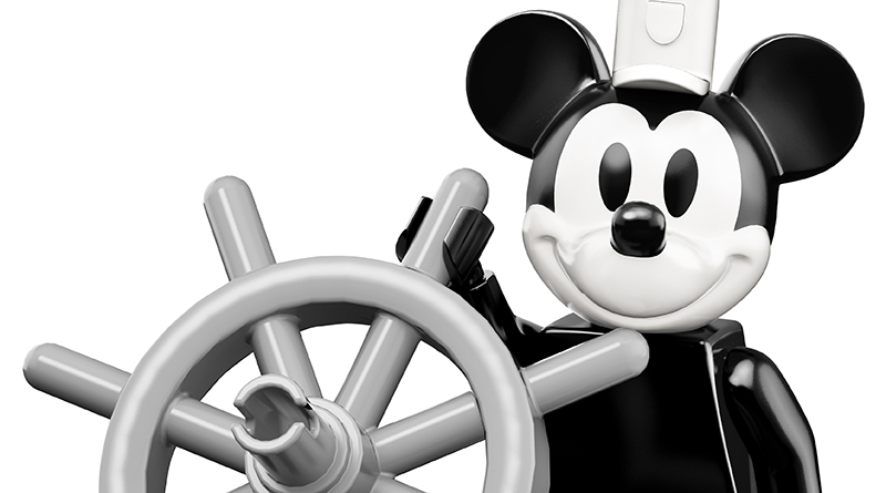 LEGO Ideas 21317 Steamboat Willie Mickey and Minnie Mouse minifigures feature exclusive detailing