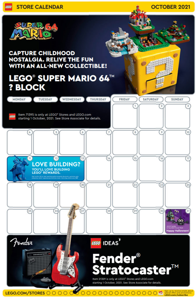 LEGO UK Store calendar october 2021 main page