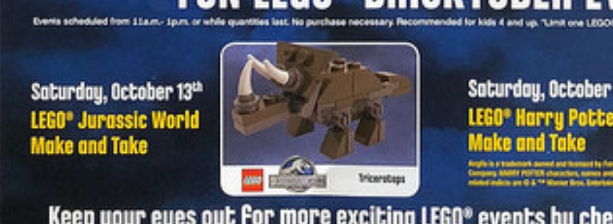 LEGO Jurassic World make and take coming to Toys R Us Canada