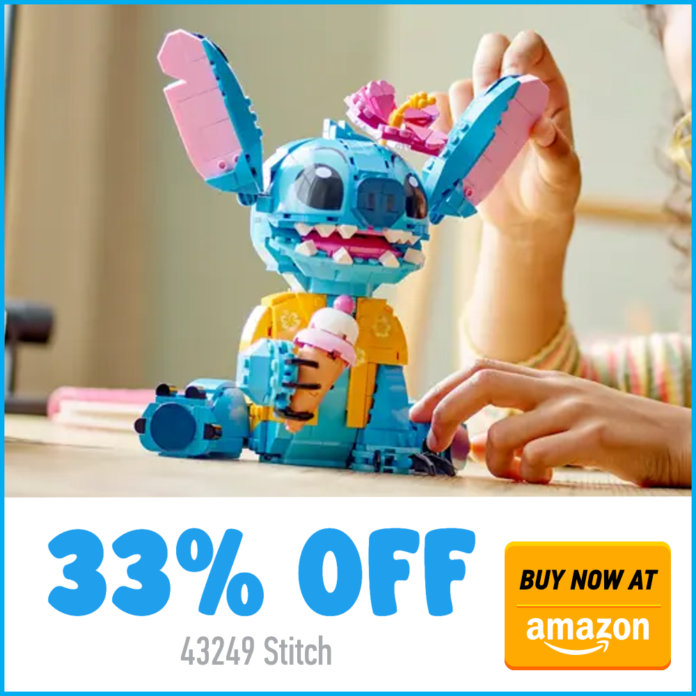 LEGO Disney 43249 Stitch Amazon 33 off deal card
