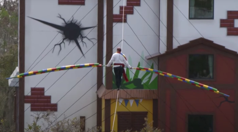 Tightrope walker uses LEGO bricks to trek above LEGOLAND Florida